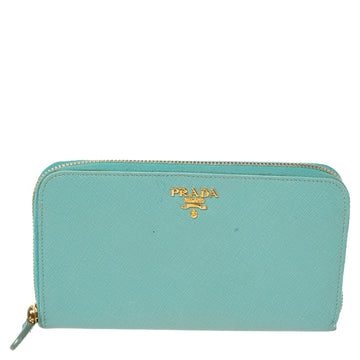 Prada Pale Green Saffiano Lux Leather Zip Around Wallet