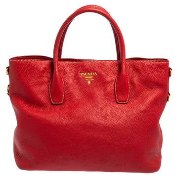 Prada Red Vitello Daino Leather Shopper Tote