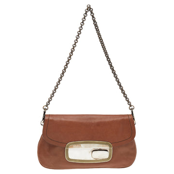 Prada Brown Leather Flap Chain Shoulder Bag