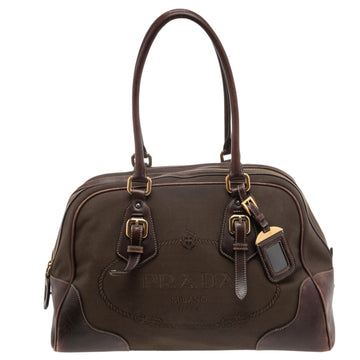 Prada Brown Leather and Canvas Bowling Bag