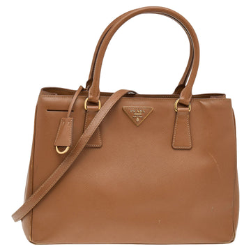 Prada Brown Saffiano Lux Leather Small Middle Zip Tote