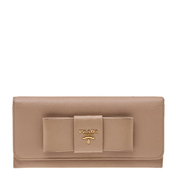 Prada Beige Saffiano Leather Bow Continental Wallet