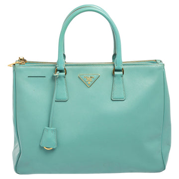 Prada Celeste Green Saffiano Lux Leather Large Double Zip Tote