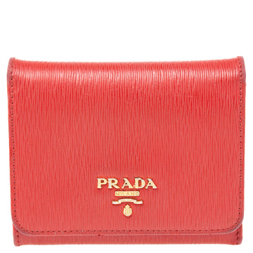 Prada Red Saffiano Move Leather Logo Trifold Compact Wallet