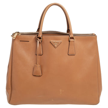 Prada Caramel Brown Saffiano Lux Leather Executive Double Zip Tote