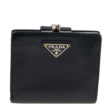 Prada Black Saffiano Leather Kisslock French Wallet