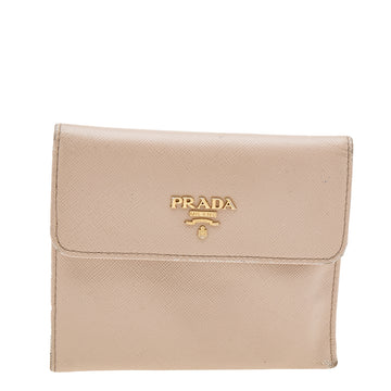 Prada Beige Vernice Saffiano Patent Leather Trifold Wallet