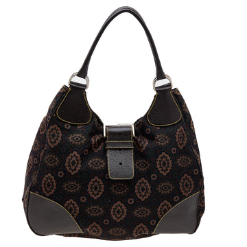 Prada Brown Printed Canvas and Leather Hobo