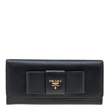 Prada Black Saffiano Fiocco Leather Bow Continental Wallet