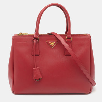 Prada Red Saffiano Lux Leather Medium Double Zip Tote