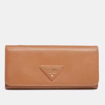 Prada Caramel Saffiano Leather Flap Continental Wallet
