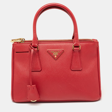 Prada Red Saffiano Lux Leather Mini Double Zip Tote