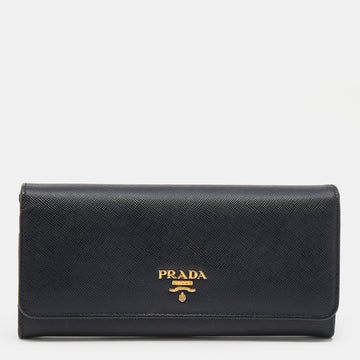 Prada Black Saffiano Leather Continental Wallet