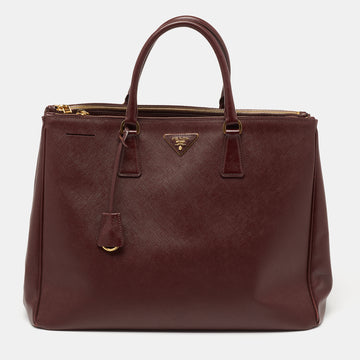 Prada Dark Red Saffiano Lux Leather Executive Double Zip Tote