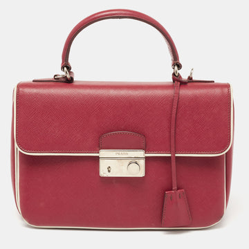 Prada Red/White  Saffiano Lux Leather Sound Top Handle Bag