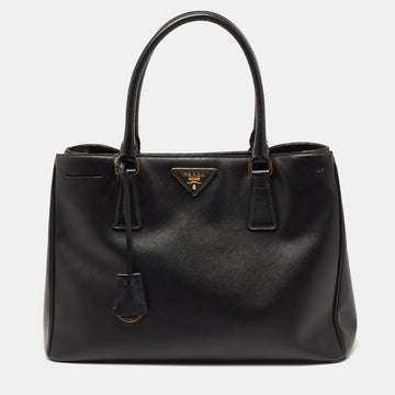 Prada Black Saffiano Leather Medium Galleria Double Zip Tote