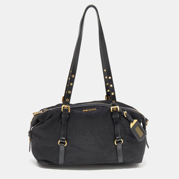 Prada Black Saffiano Lux Leather and Nylon Satchel