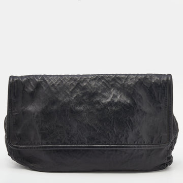 Prada Black Crackled Leather Oversized Flap Clutch