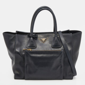 Prada Dark Grey Soft Calf Leather Double Handle Tote