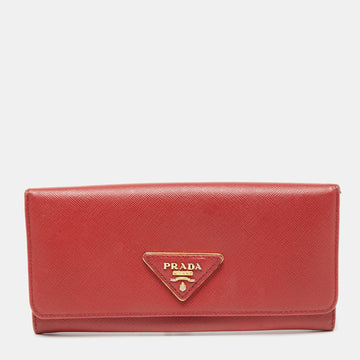 Prada Red Saffiano Metal Leather Logo Flap Continental Wallet