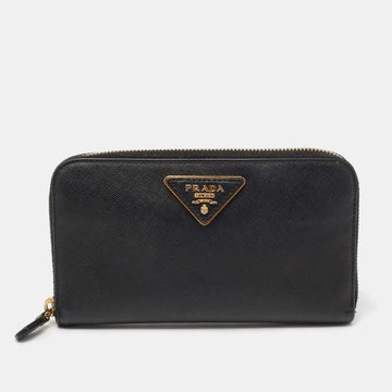 Prada Black Saffiano Leather Zip Around Wallets