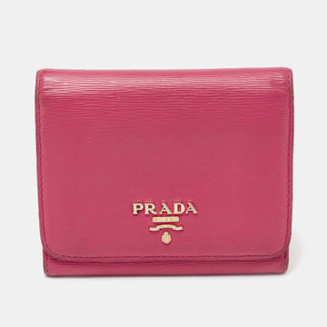 Prada Pink Move Leather Logo Trifold Compact Wallet