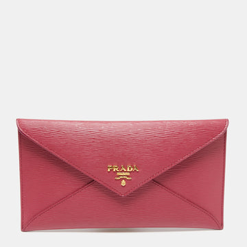 Prada Pink Saffiano Leather Envelope Wallet