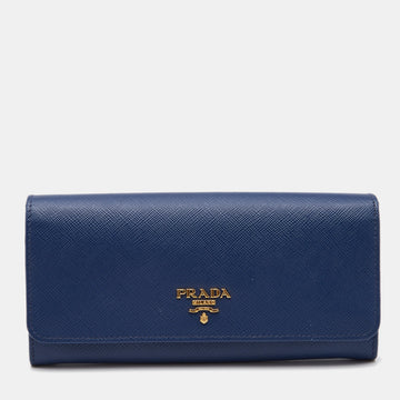 Prada Blue Saffiano Leather Flap Continental Wallet