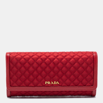 Prada Red Quilted Nylon and Leather Logo Flap Continental Wallet