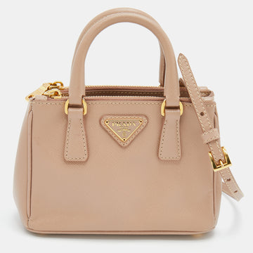 Prada Dusty Pink Saffiano Lux Leather Micro Galleria Tote