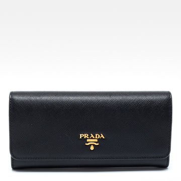 Prada Black Saffiano Leather Flap Continental Wallet