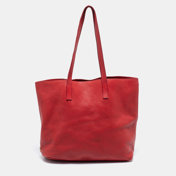 Prada Red Vitello Daino Leather Shopper Tote