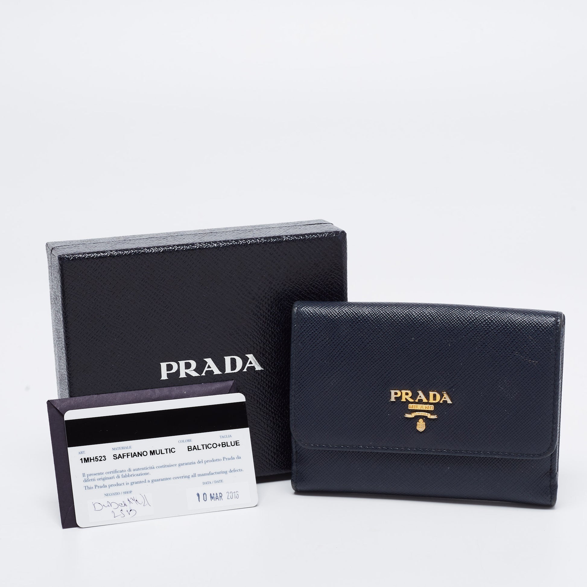 Prada Men's Baltico Blue Saffiano Leather Logo Billfold Bifold