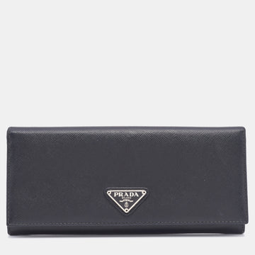 Prada Black Saffiano Leather Flap Continental Wallet