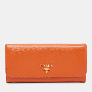 Prada Orange Saffiano Lux Leather Flap Continental Wallet