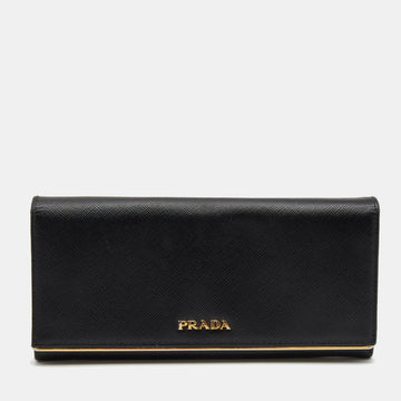 Prada Black Saffiano Lux Leather Flap Continental Wallet