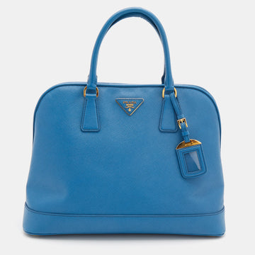 Prada Blue Saffiano Lux Leather Open Promenade Satchel