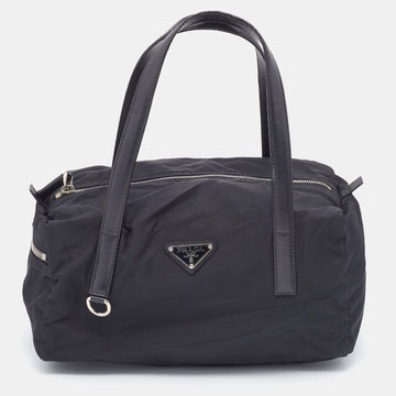 Prada Black Saffiano Leather And Nylon Duffel Bag