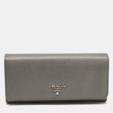 Prada Grey Saffiano Leather Flap Continental Wallet