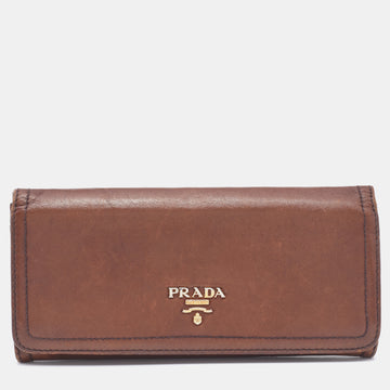 Prada Brown Leather Flap Continental Wallet