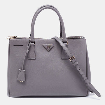 Prada Grey Saffiano Lux Leather Medium Double Zip Tote