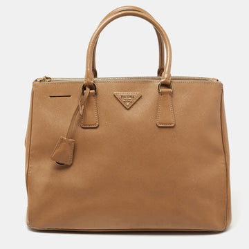 Prada Caramel Brown Saffiano Lux Leather Large Double Zip Tote