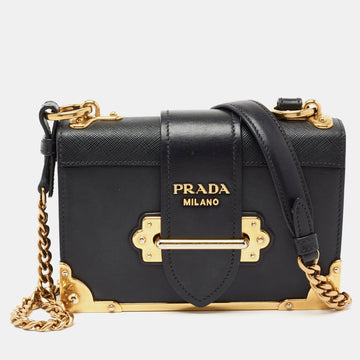 Prada Black Leather Cahier Shoulder Bag