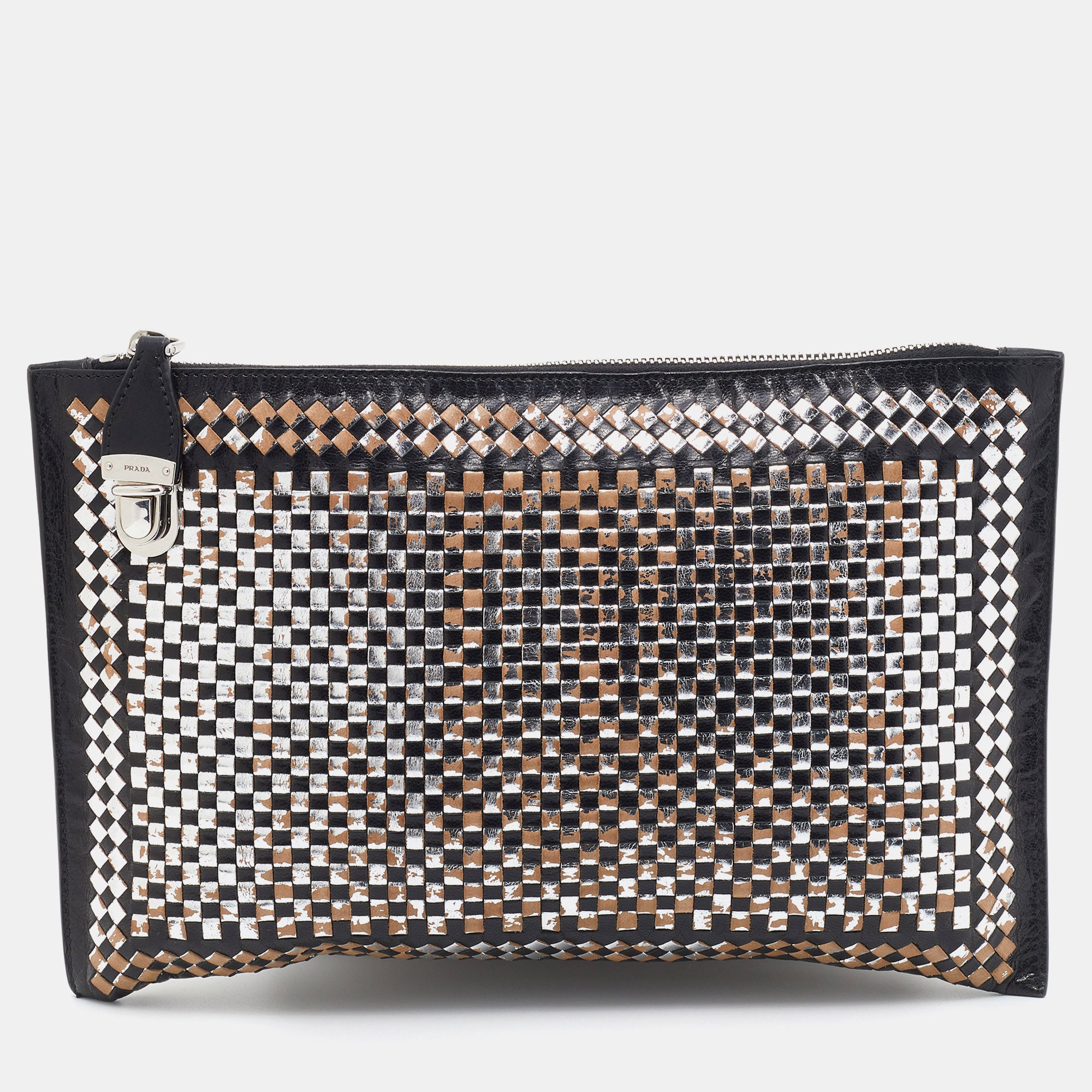 Prada woven online clutch