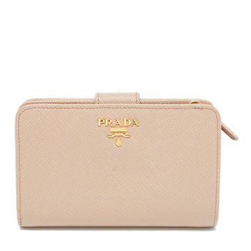 Prada Beige Saffiano Metal Leather French Compact Wallet