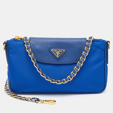 Prada Blue Tessuto Nylon and Saffiano Leather Small Crossbody Bag