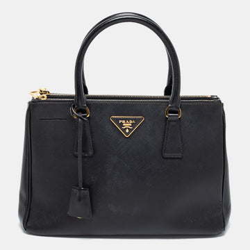 Prada Black Saffiano Leather Small Galleria Double Zip Tote