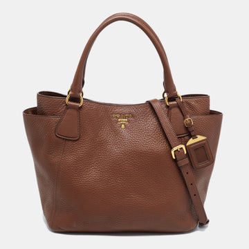 Prada Brown Vitello Daino Leather Sacca 2 Manici Tote