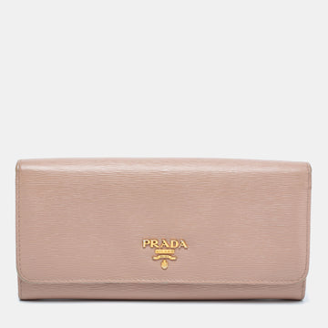 Prada Dusty Pink Vitello Move Leather Flap Continental Wallet