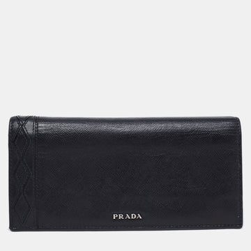 Prada Black Saffiano Leather Long Bifold Wallet